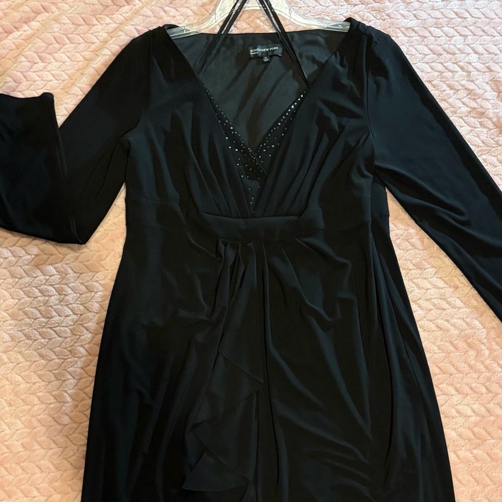Jones New York Long Sleeve Black Empire Waist Midi Dress sz 16